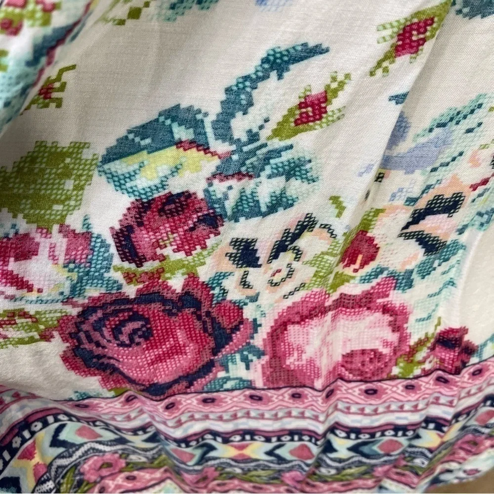 Oddy Boutique Floral Back Blouse Blue Size L Pink White Green Floral